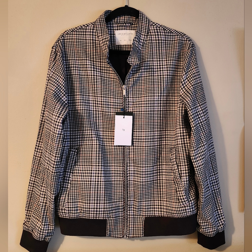 Denim & Flower Plaid Bomber Jacket